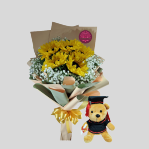 Ramo de 5 girasoles mas peluche de grado