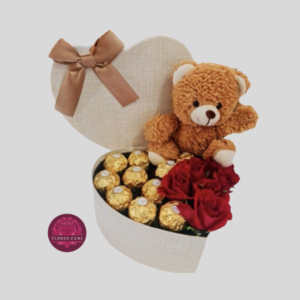 Corazón de Rosas Rojas con Osito