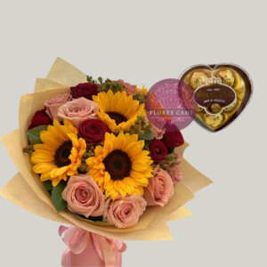 Girasoles con Rosas y Chocolates