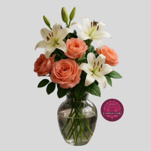 Rosas y Lirios en Florero