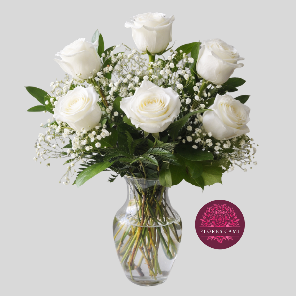 Fino Florero de 6 Rosas