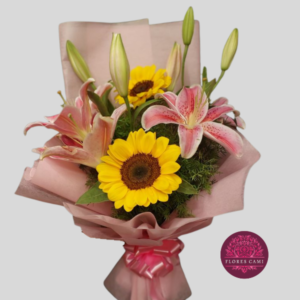 Ramo con Lirios Rosados y Girasoles