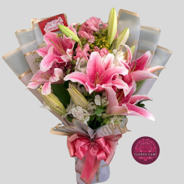 Ramo de Lirios y Flores Rosadas