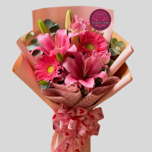 Ramo con Gerberas Rosadas y Lirios Rosados