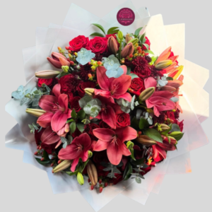 Ramo con Rosas Rojas y Lirios Rojos